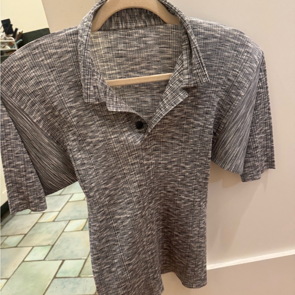 Pleats Please Issey Miyake Gray Patterned Polo